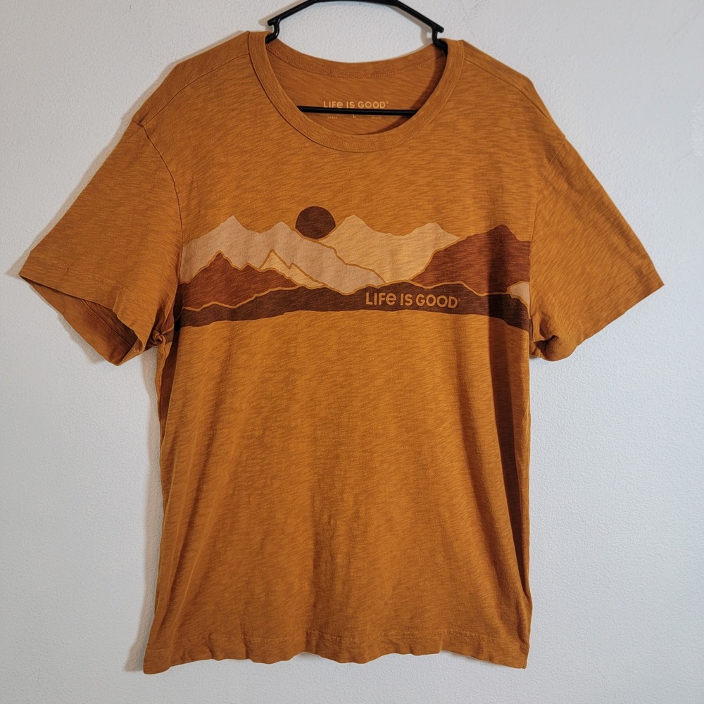 Life is Good Mens Large Short Sleeve T-Shirt Brown 100% Cotton Crew Neck Tee